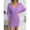 Autumn and Winter, Sexy Cross V-neck, Bat Sleeves, Hip Hugging Skirt, Dress, Woolen Dress, Women's Clothing