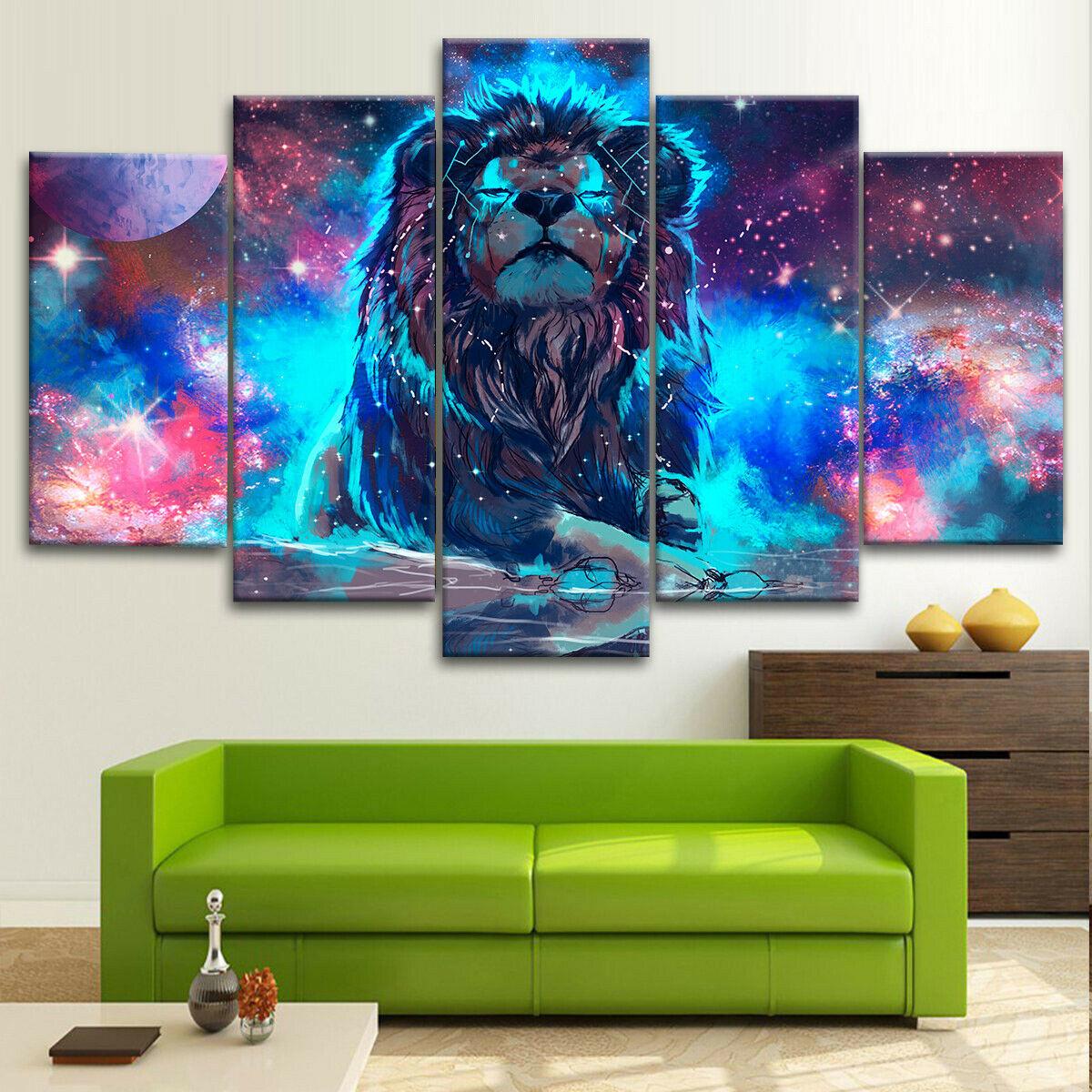 

5 шт., лев, космическое искусство, планеты, 5 шт., холст, настенный фэнтезийный принт, домашний декор, картины, HD печать, плакат, современный 5 шт.