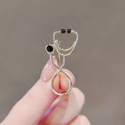 Japanese Creative Metal Stethoscope Brooch Tide Niche Pin Doctor Collar Pin Badge with Accessories