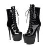 British Lace-Up Short Knight Boots Water Platform Super High Heel Nightclub Boots Catwalk Boots 40-46 Large Size Boots