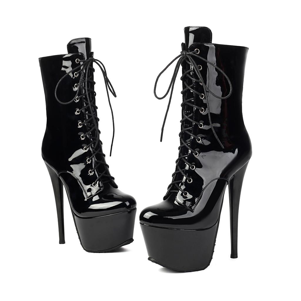 British Lace-Up Short Knight Boots Water Platform Super High Heel Nightclub Boots Catwalk Boots 40-46 Large Size Boots