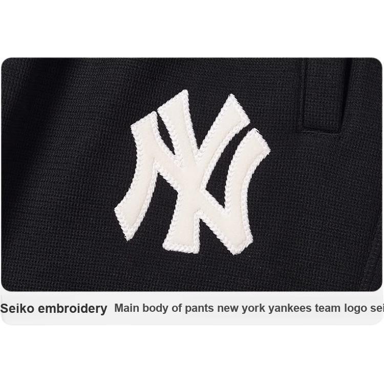 New Era FW24 MLB New York Yankees Loose Fleece Elastic Waist Logo Thick Casual Knit Sports Pants Unisex pants Black 14387507