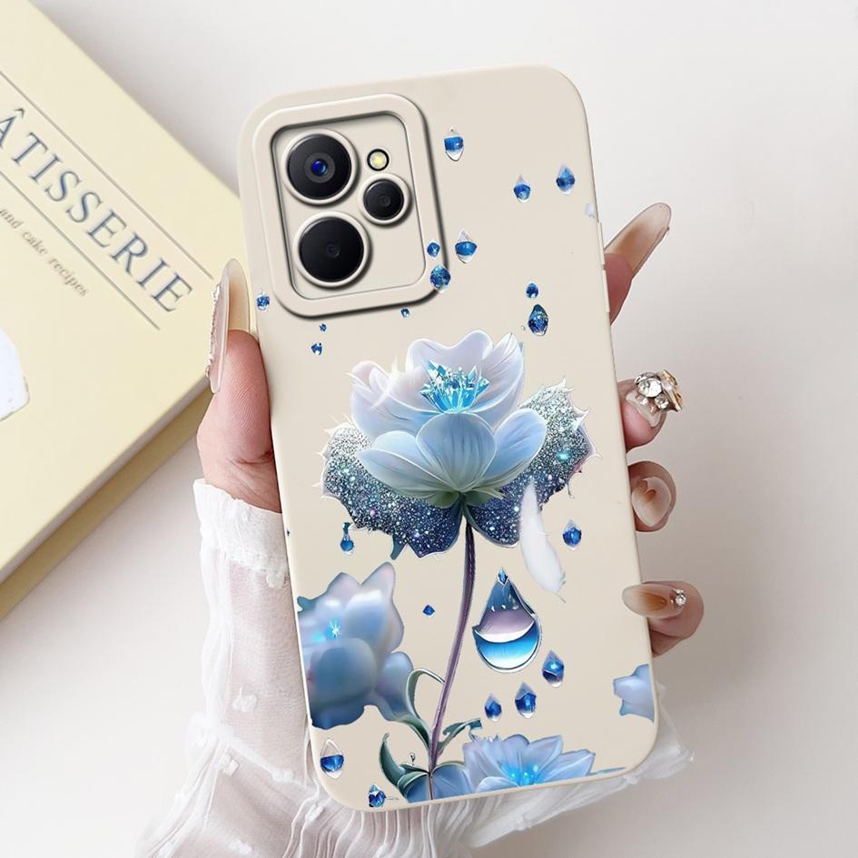 For Realme 9i Case Cool Fashion Flower Marble Sunset Soft Liquid Silicone Lens Protective Cover For Realme 9i 5G Realme9i Bumper