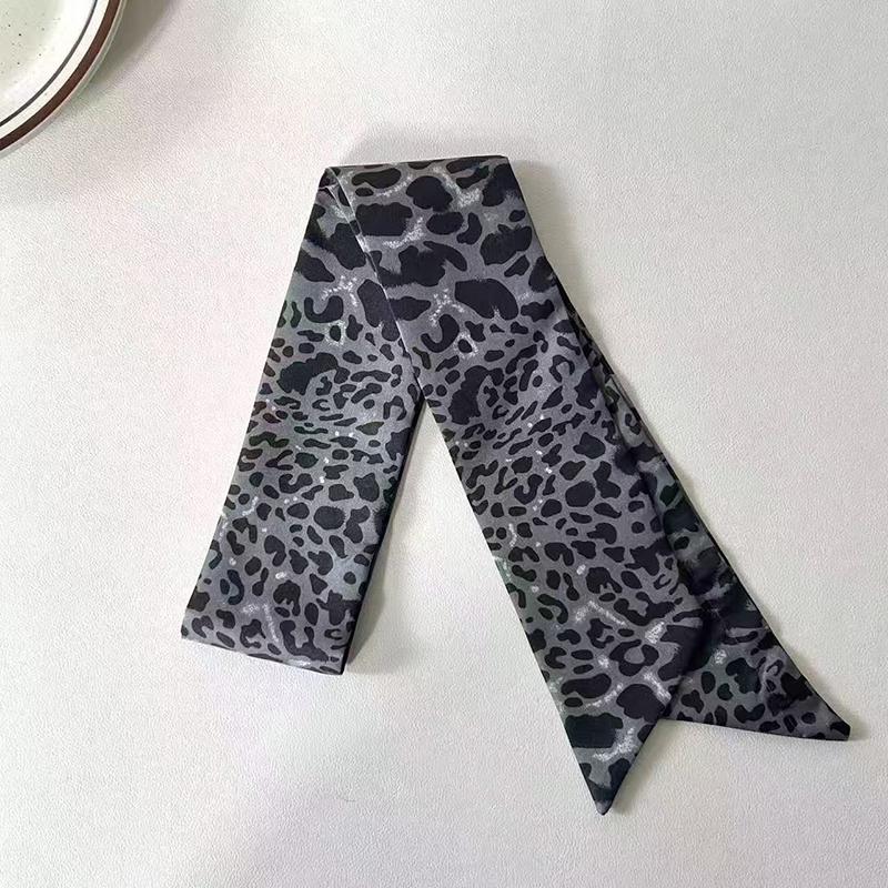 Luxury Leopard Print Tie Painting Silk Scarf Women Long Ribbon Skinny Bag Handle Ribbon Scarves Lady Spring Neckerchief Hairband