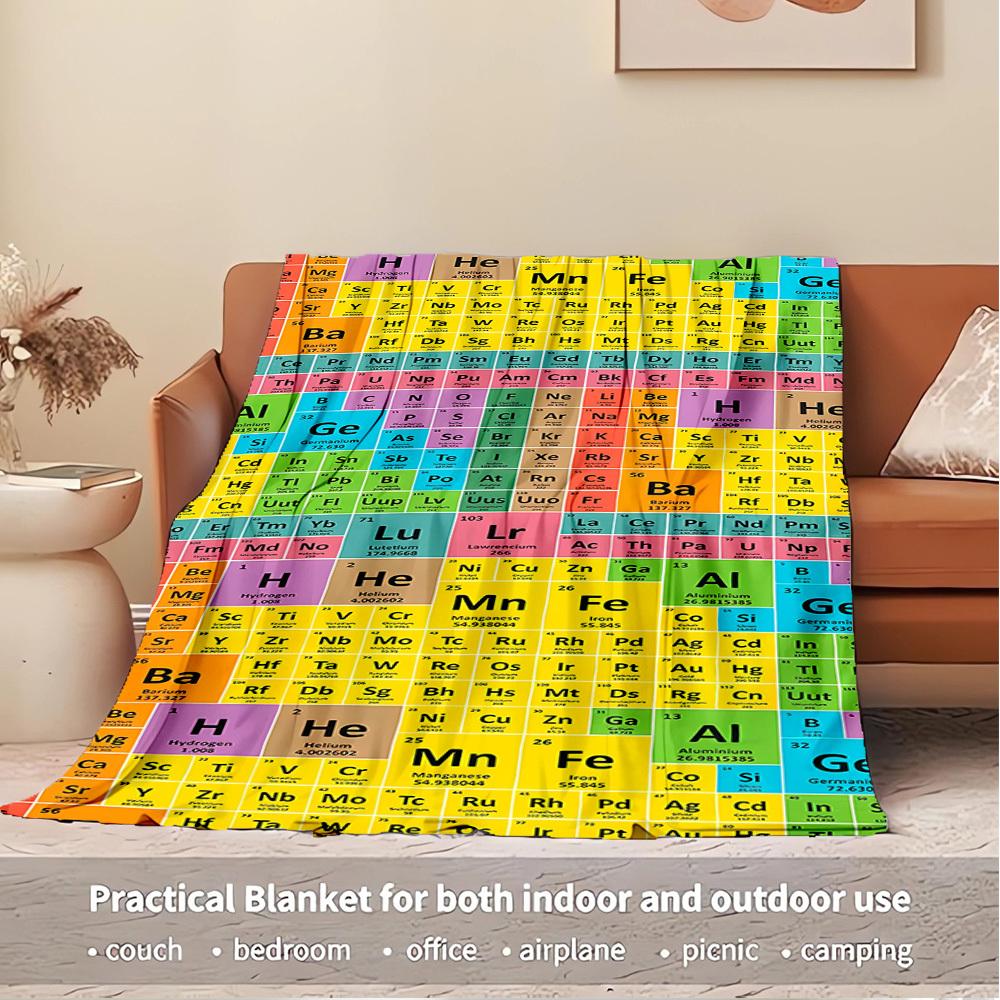

1pc Periodic Table,Chemistry,Elements Digital Print Flannel Blanket - Contemporary Style, Suitable for All Seasons, Perfect for Home, Travel 150x180cm