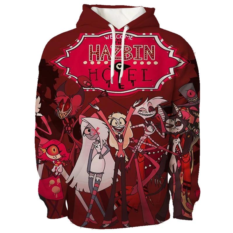 Najnovšia Anime Hazbin Grafická Mikina s Kapucňou Pánska 3D Plnofarebná Potlač Mikiny s Kapucňou Trend Streetwear Hotel Kreslený Pulóver Vrchné Oblečenie