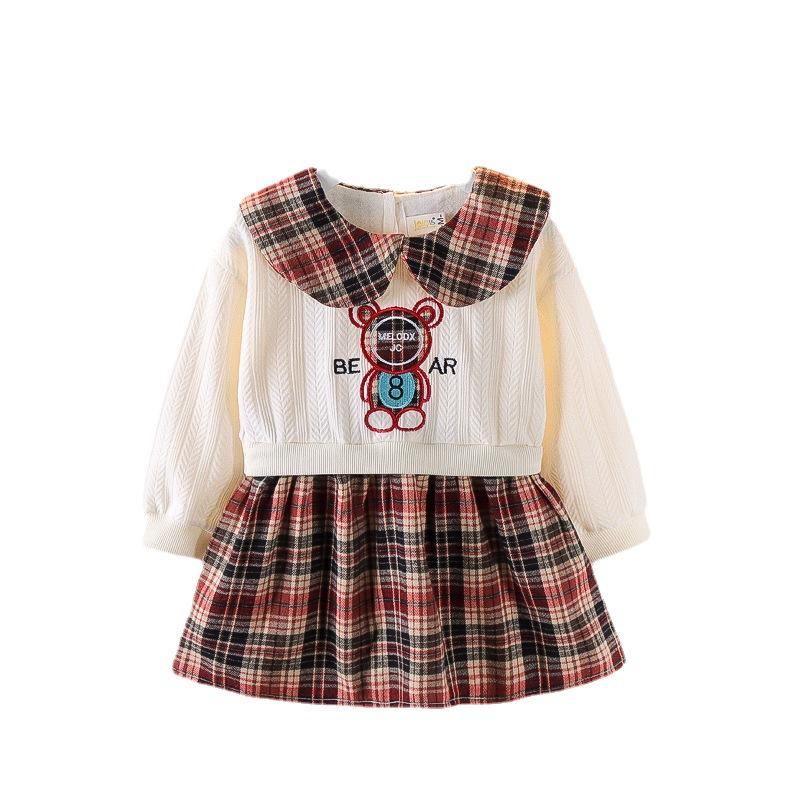 Girls Cartoon Long Sleeve Dress Spring Autumn Toddler Fake Two Piece Design Stylish Princess Dress For Little Kids