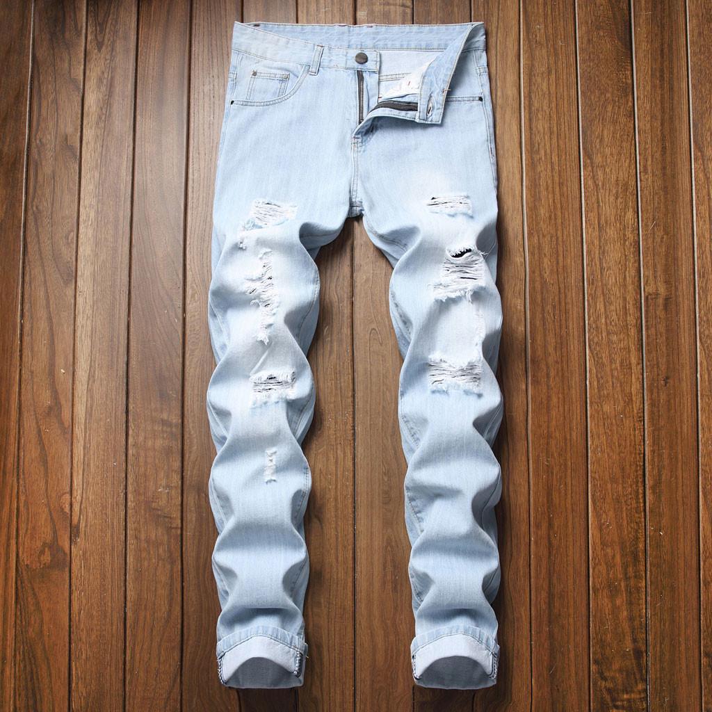 Men's New Fashion Elastic Personality Stretch Ripped Personality Denim Trousers