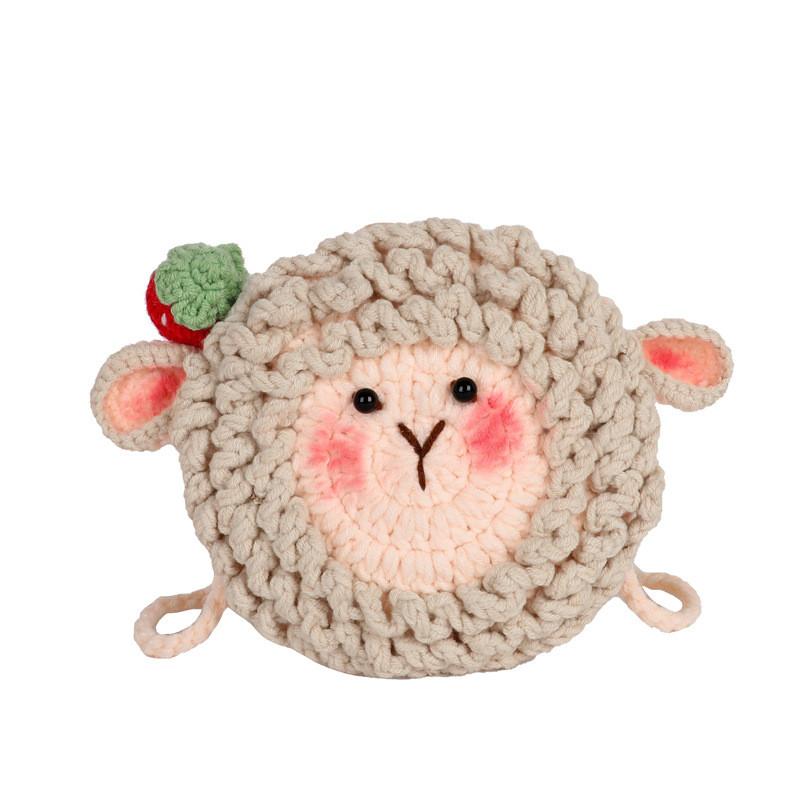Wool Yarn Cute Sheep Shaped Coin Purse With Snap Closure For Casual Daily Use