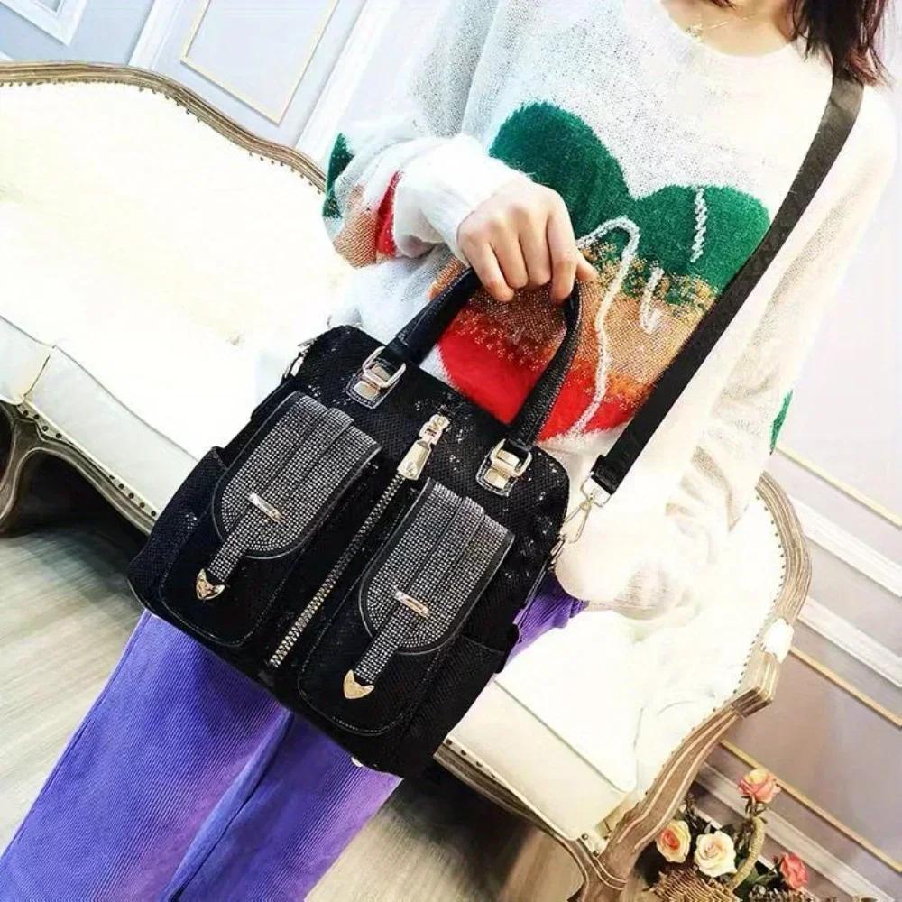 Diamond Sequin Feminine Backpack Multifunctional Shoulder Bag Elegant and Versatile Messenger Bag Casual
