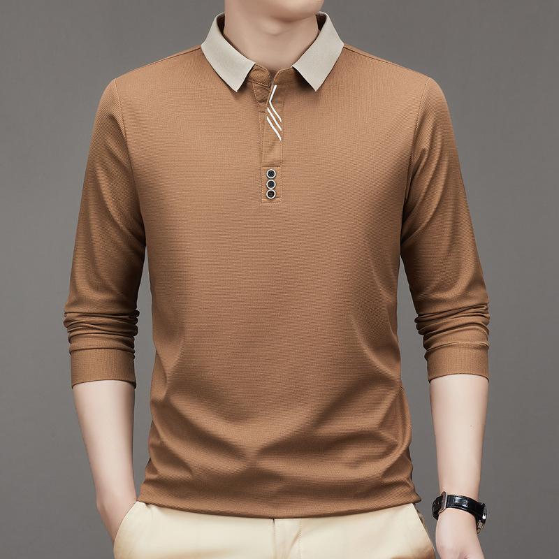 Spring and Autumn Men's Long Sleeve Polo Shirt Men's Business Scissors Collar Solid Color Lapel Base T-shirt Men