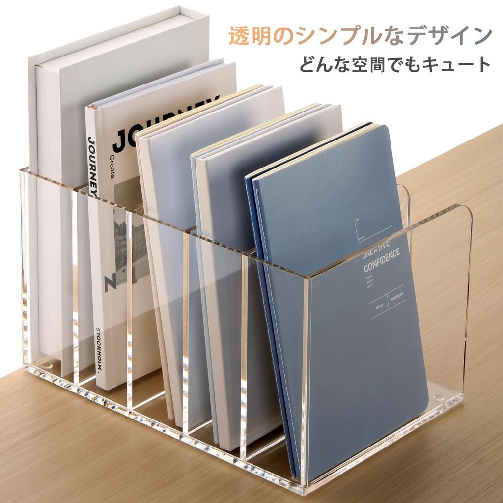 SANRUI File Box Desk Shelf, 5-Tier Book Stand, Acrylic, Desktop Shelf, Vertical Compartment, Desktop Document Storage, Office Supplies, Clear