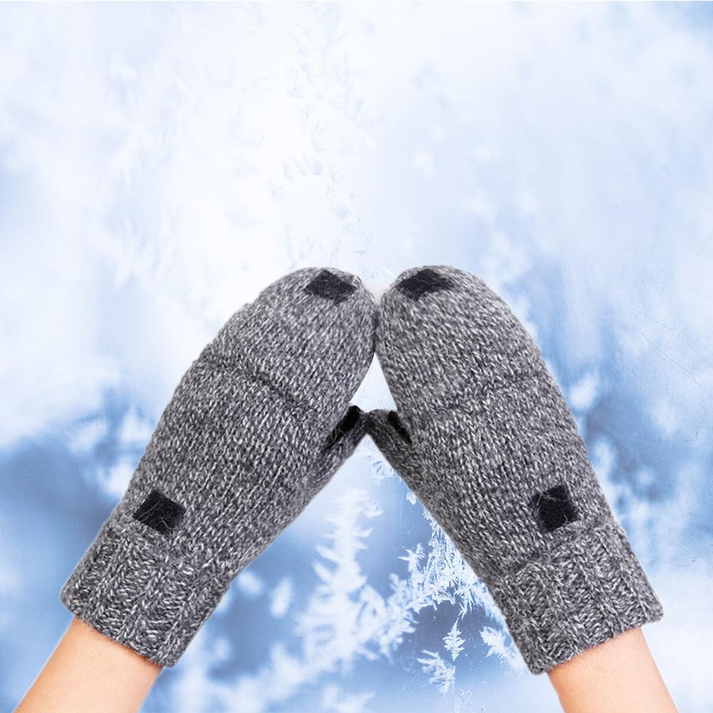 Winter Warm Knitted Fingerless Gloves Warm Convertible Mittens Flap Cover
