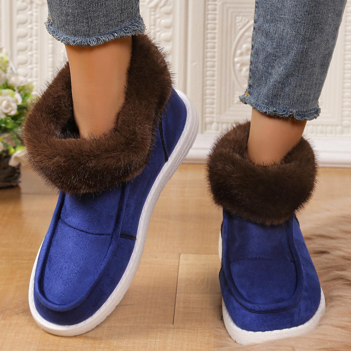 

Зимние сапоги женские бархатные высокие женские туфли 2024 года европейские и американские новые зимние бархатные теплые сапоги повседневная хлопковая обувь 43 синий