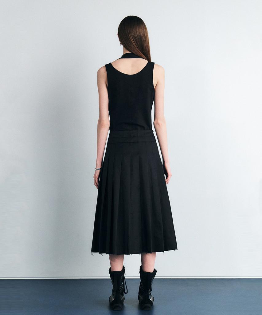 SEALOT Low-Cut Cotton Nylon Pleated Long Skirt (Black)