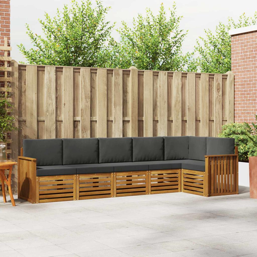 Corner Sofa Set 6 Pcs Natural and Anthracite Solid Acacia Wood