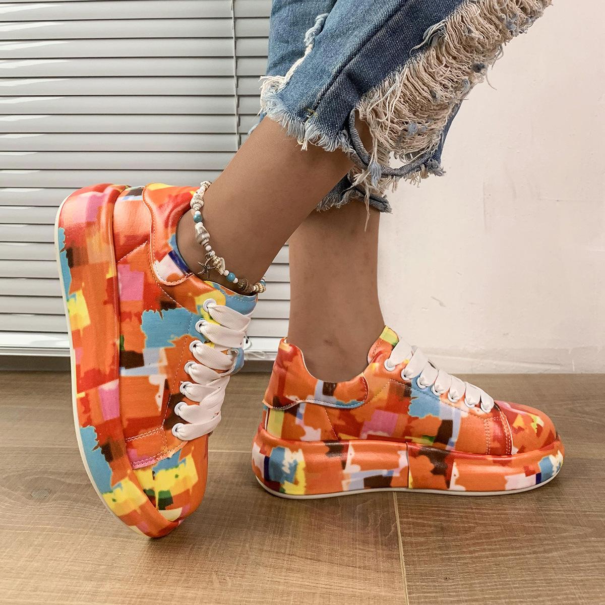 Модные спортивные женские туфли на толстой подошве 36 оранжевый — фото 13