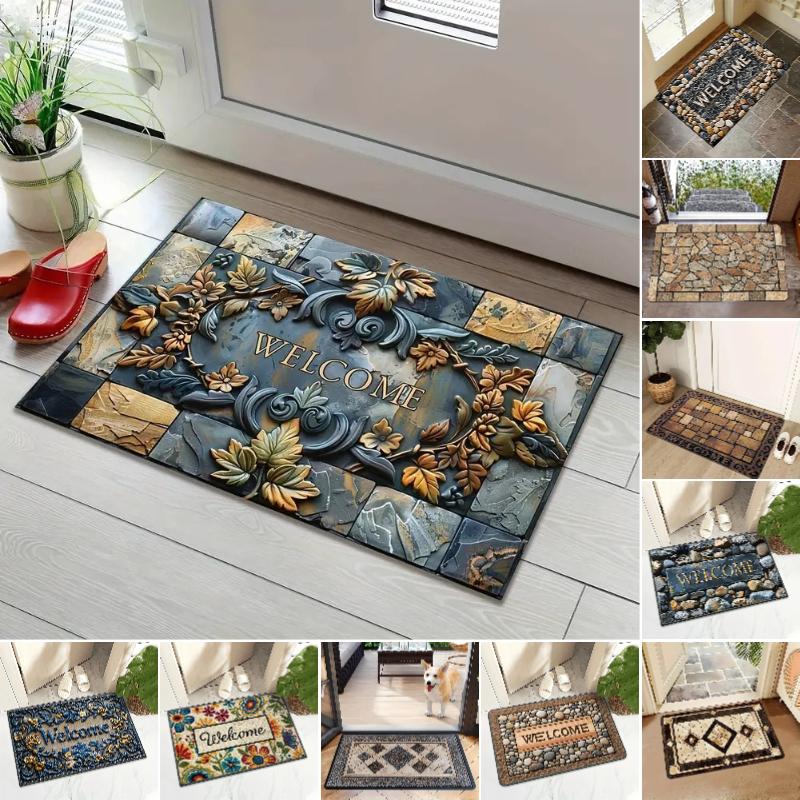 Simulation Print Modern Entrance Carpet Non-Slip Door Mat For Home Decoration Durable Easy Clean Indoor Outdoor Festive Decor