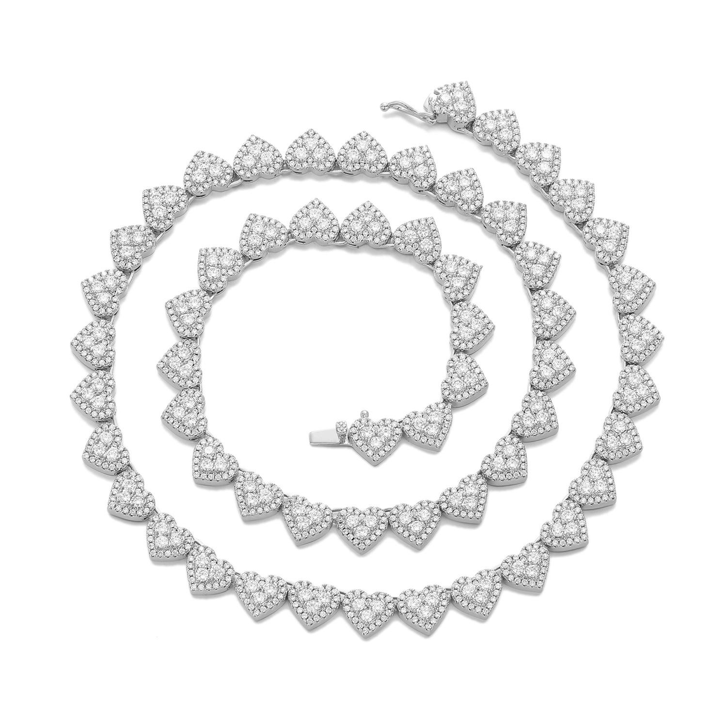 

European and American Xiaoxiangfeng heart-shaped copper inlaid zircon tennis chain, fresh and sweet hip-hop style 1111 winter daily accessories Bracelet 7inch (length about 18cm)