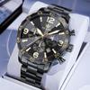 OLEVS Sports Black Stainless Steel Men Watch Moon Phase Luxury Night Glow Calendar Quartz Fashion Watch reloj hombre