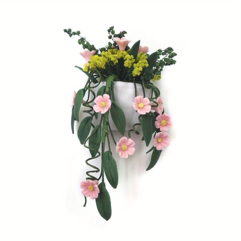 Mini Clay Flower White Wall Hanging Pollen Chrysanthemum Vine Flower Basket Potted Flower Living Room Decoration Micro Landscape Pink