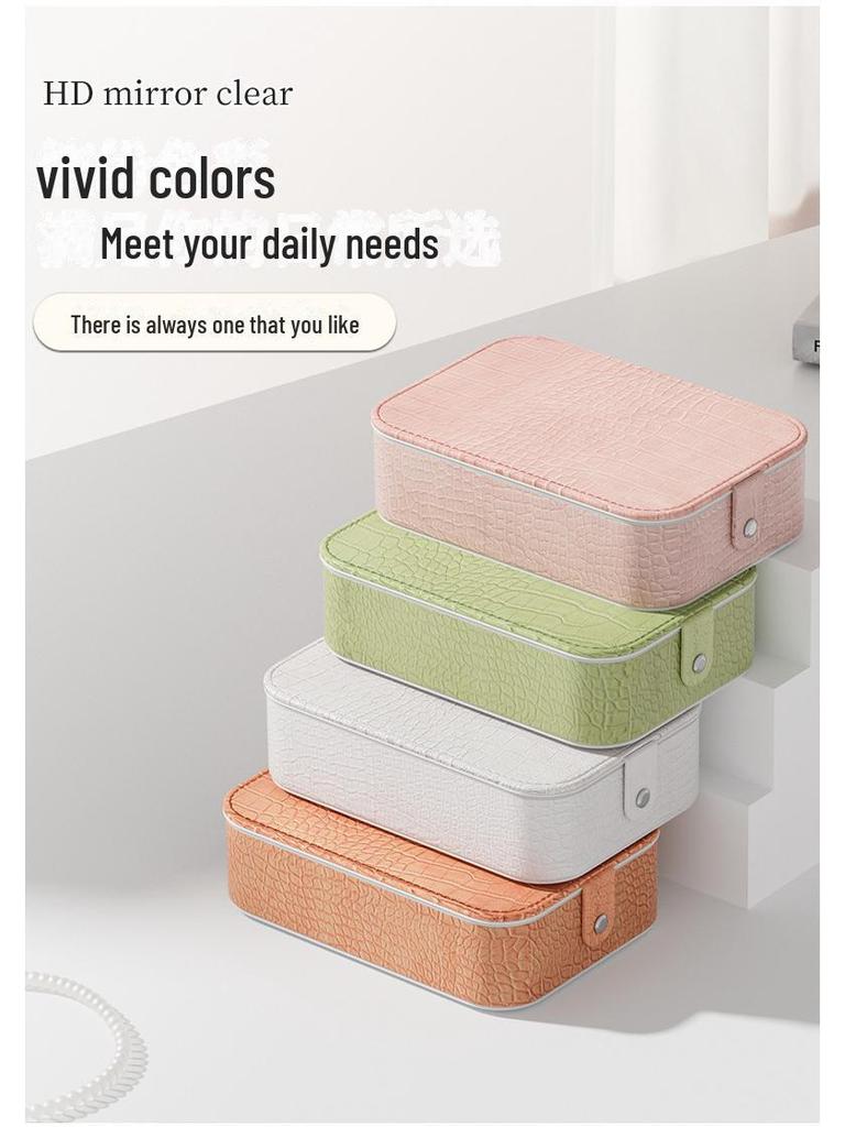 Crocodile Pattern LED Makeup Mirror with Three-Color Light and Large Capacity Cosmetic Jewelry Box