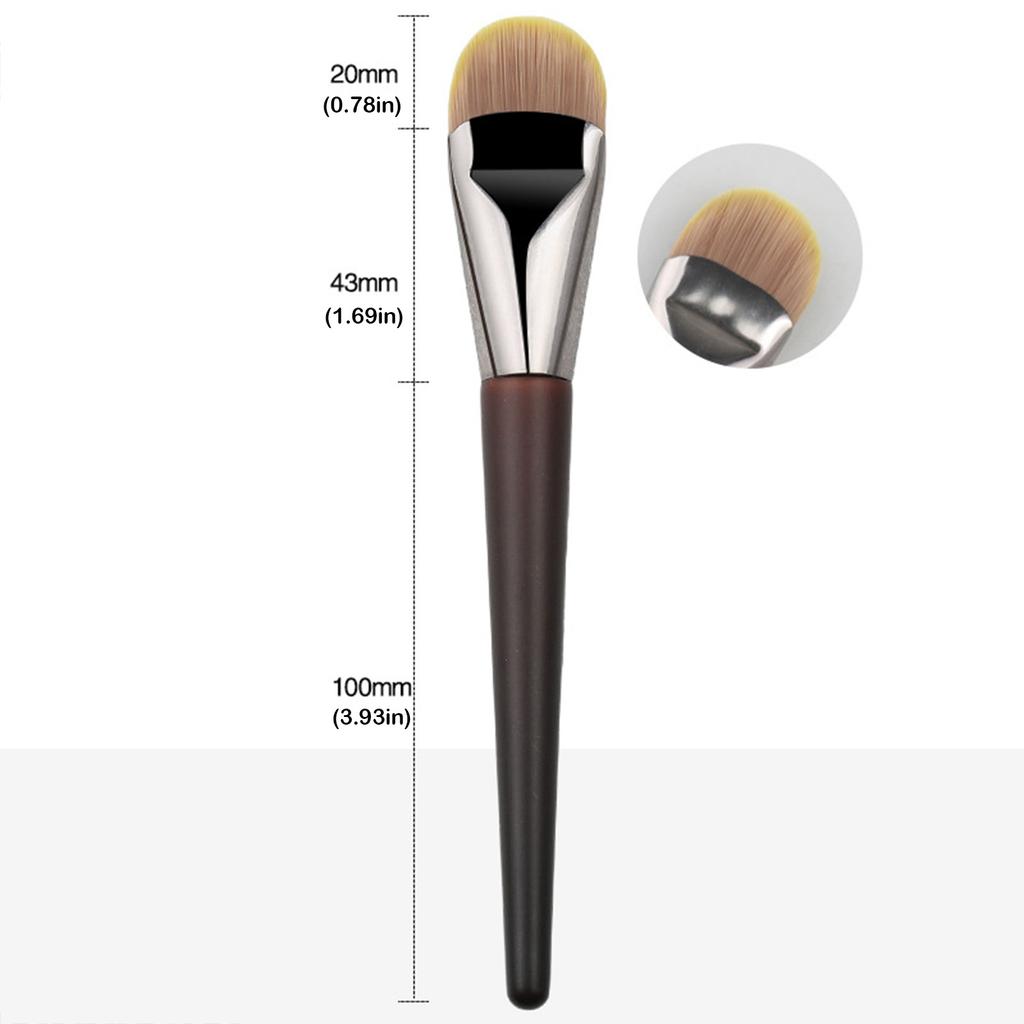 Wood-Handle Foundation Brush With Wide Flat Tongue-Shaped Head For Smooth Makeup Application