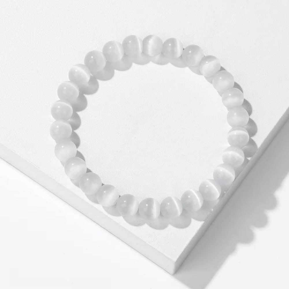 Bracciale con perline di occhio di gatto da 8 mm, bracciale con perline rotonde in pietra naturale, bracciale con perline di quarzo occhio di gatto liscio, gioielli da uomo e da donna.