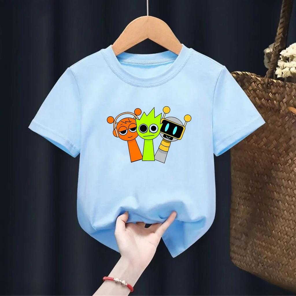 Cartoon Sprunki Cartoon Printed Summer Childrens Clothing Childrens Birthday Digital Gift Short Sleeve Top