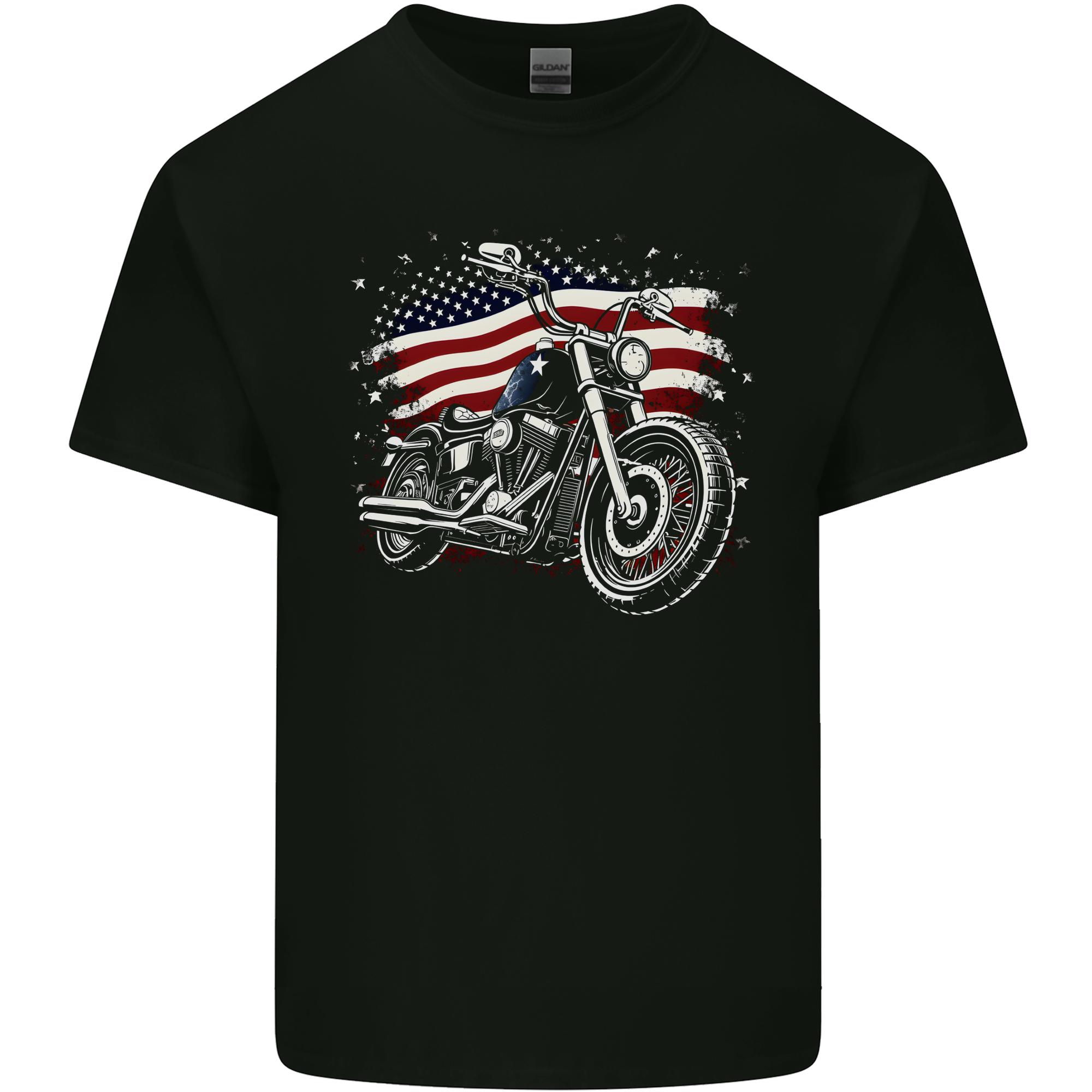 USA Biker Motorcycle American Flag Unisexs Light Cotton TShirt S
