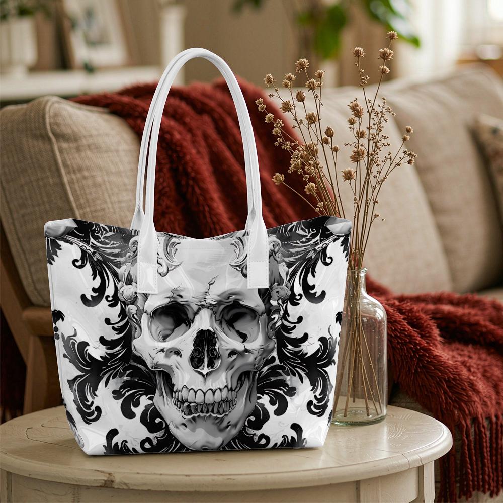 Gothic Skull Print Tote Bag Trendy Shoulder Handbag for Daily Use