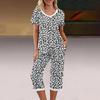 2 Stück/Set Damen Blumenprint Loungewear Set V-Ausschnitt Kurzarm T-Shirt Taschen Elastische Taille