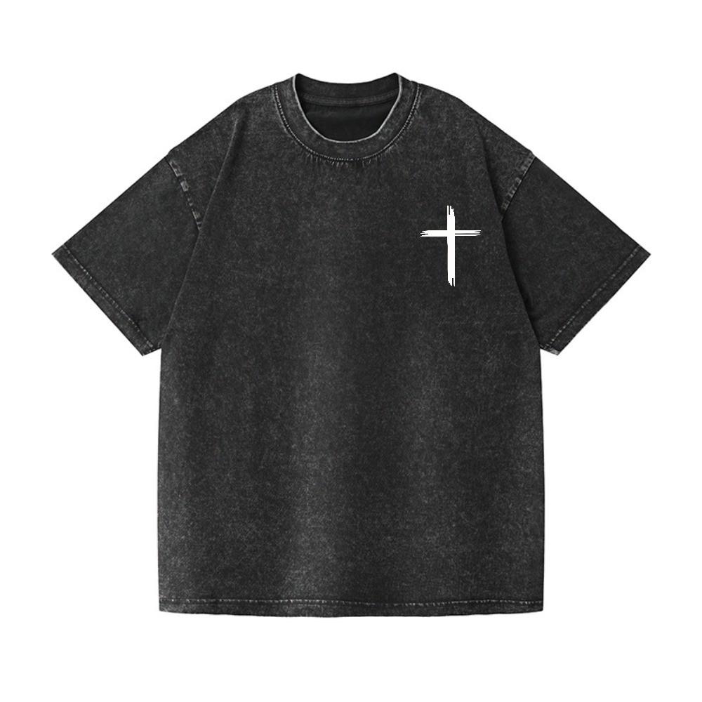 Vintage Wash Cross Graphic T-Shirt Unisex Minimal Faith Pocket Print Tee Gift