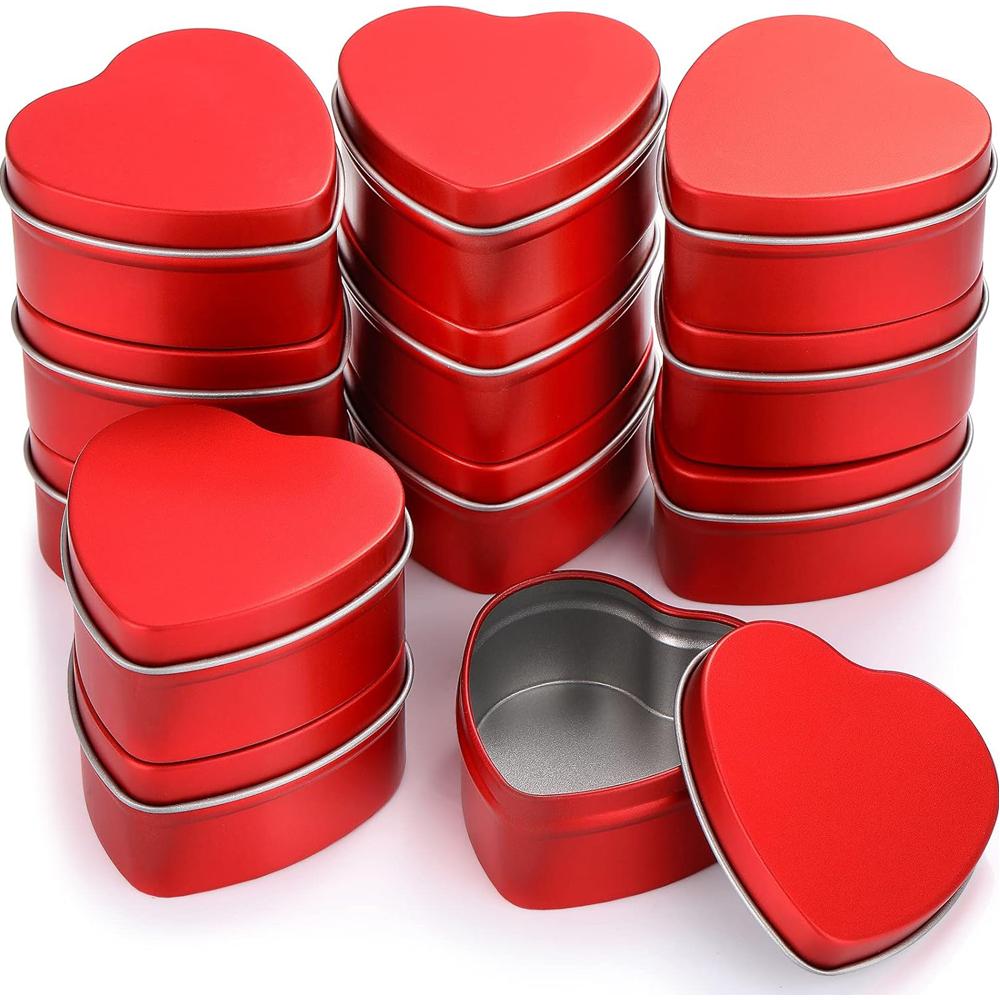 2 oz Heart Shaped Metal Tins with Lids Empty Candle Jars Candle Containers Cans for Making Candles Heart Box for Mother'