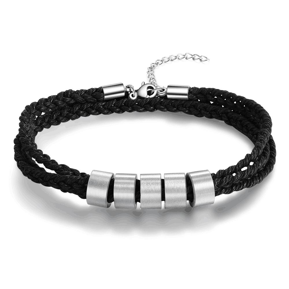 Lemegeton Custom Mens Bracelet 1-7 Names Engraved Beads Braided Leather Bracelets on Hand Personalized Jewelry Friendship Family
