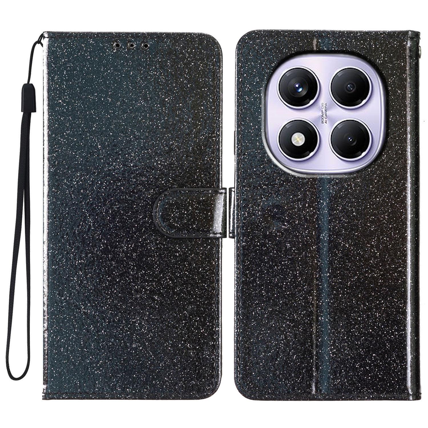 

Для Xiaomi Redmi Note 14 Pro 4G Чехол-кошелек Блестящий Кожаный Чехол для Телефона с Защитой от Царапин Подставка Black