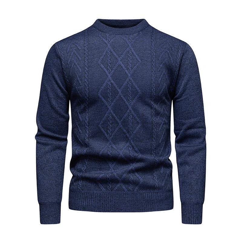 2025 New Men'S Casual Sweater Round Neck Long Sleeve Knitted Sweater Diamond Pattern Fashion Versatile Top