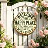 Welcome To My Happy Place Metal Wall Sign Vintage Rustic Round Hanging Door Plaque for Indoor Outdoor Home Office Cafe Yard Decor