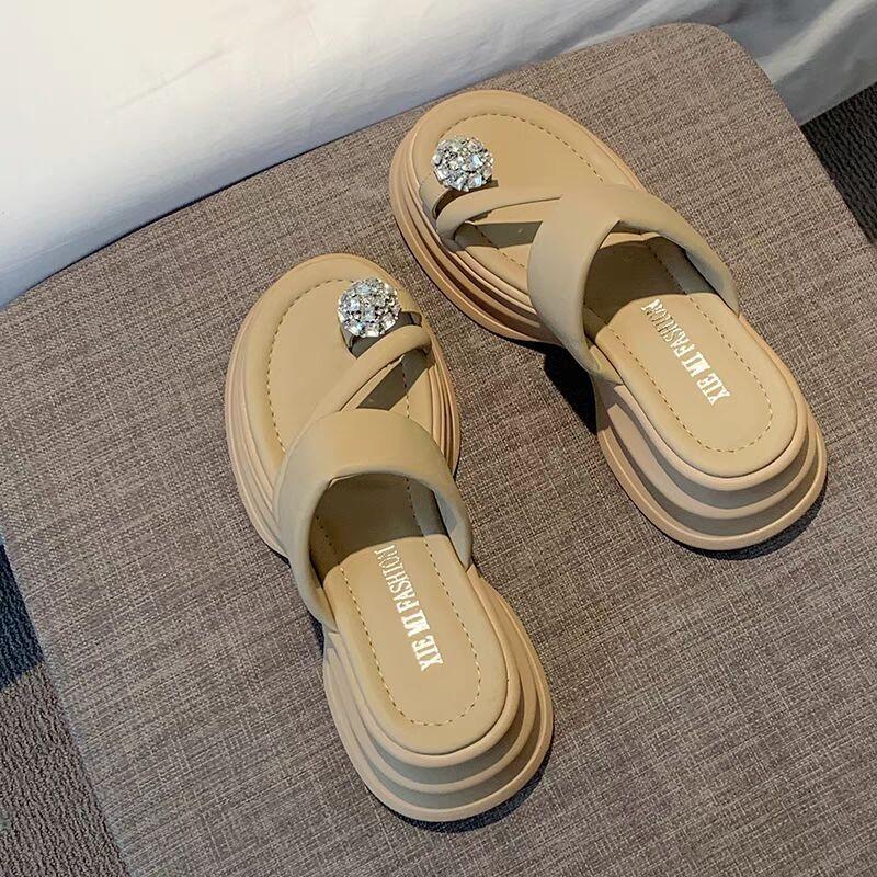 Rhinestone temperament fashion sandals women s summer new outer wear direct supply for small people thick bottom sandals 35 хаки 3959₽