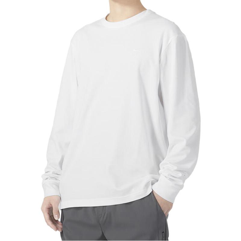 Nike Ensfarget Sport Fritid Løs Rund Hals Langermet Nedfelt Skulder T-skjorte Herre Topper Hvit FB8586-100