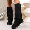 Women's  Suede High Knee Boots Chunky Heel Winter Long Boots Size 36-43 Wide Calf Comfortable Non-Slip European Style Shoes