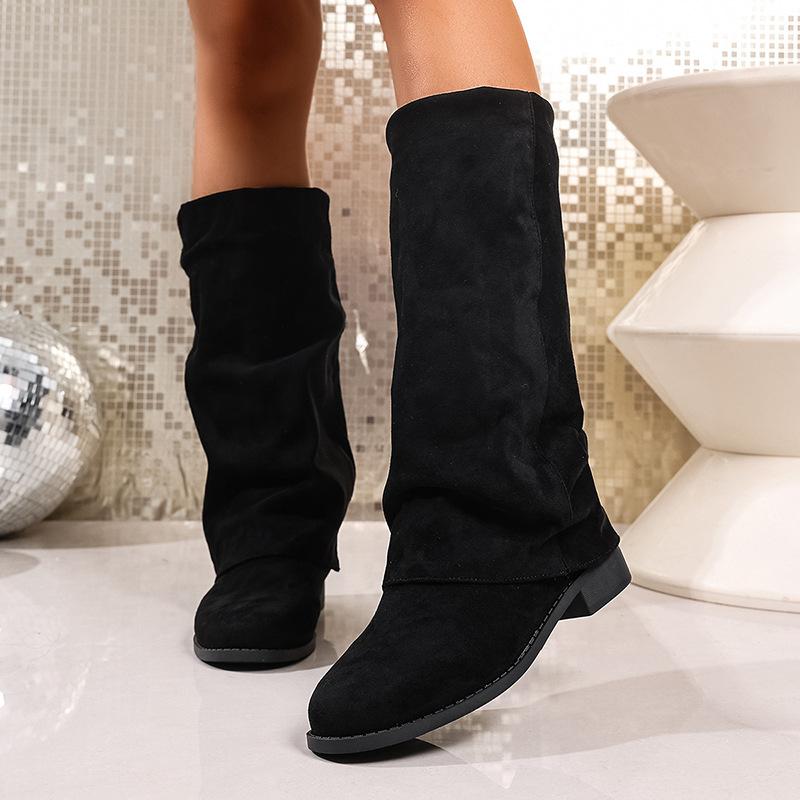 Women's  Suede High Knee Boots Chunky Heel Winter Long Boots Size 36-43 Wide Calf Comfortable Non-Slip European Style Shoes