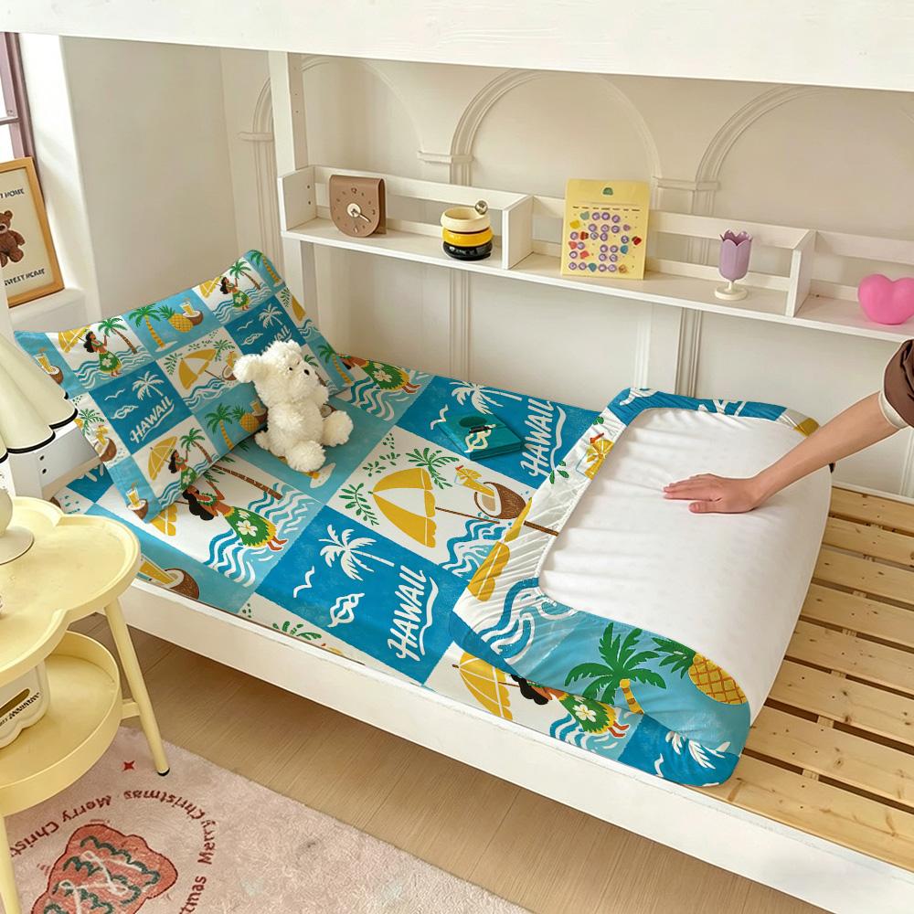 3pcs Beach Vacation Coconut Tree Print Coreless Bed Sheet Set Multiple Sizes Soft Bed Covers, Bedroom Bedding Decorations, Gifts