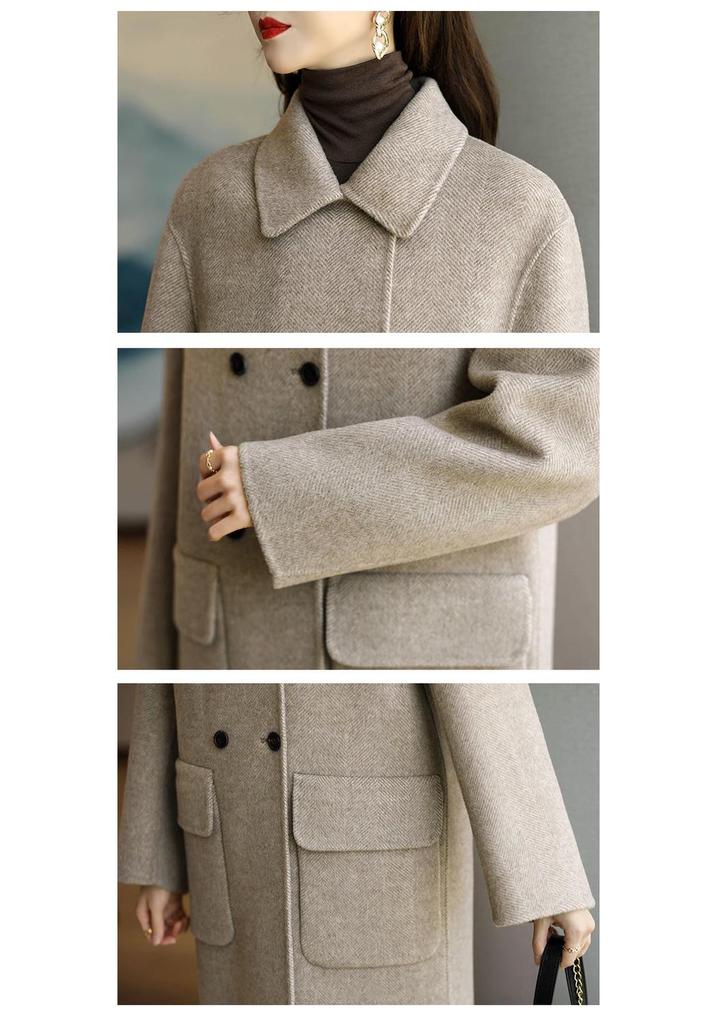 Women's Coffee Wool Coat - 2025 Autumn/Winter, Thickened, Korean Style, Slim Fit, Medium-Long