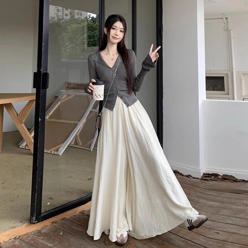 

White ice silk trouser skirt women s summer thin new high waist loose drape small casual wide-leg pants S [Suitable for 75-47.5 kg] белый