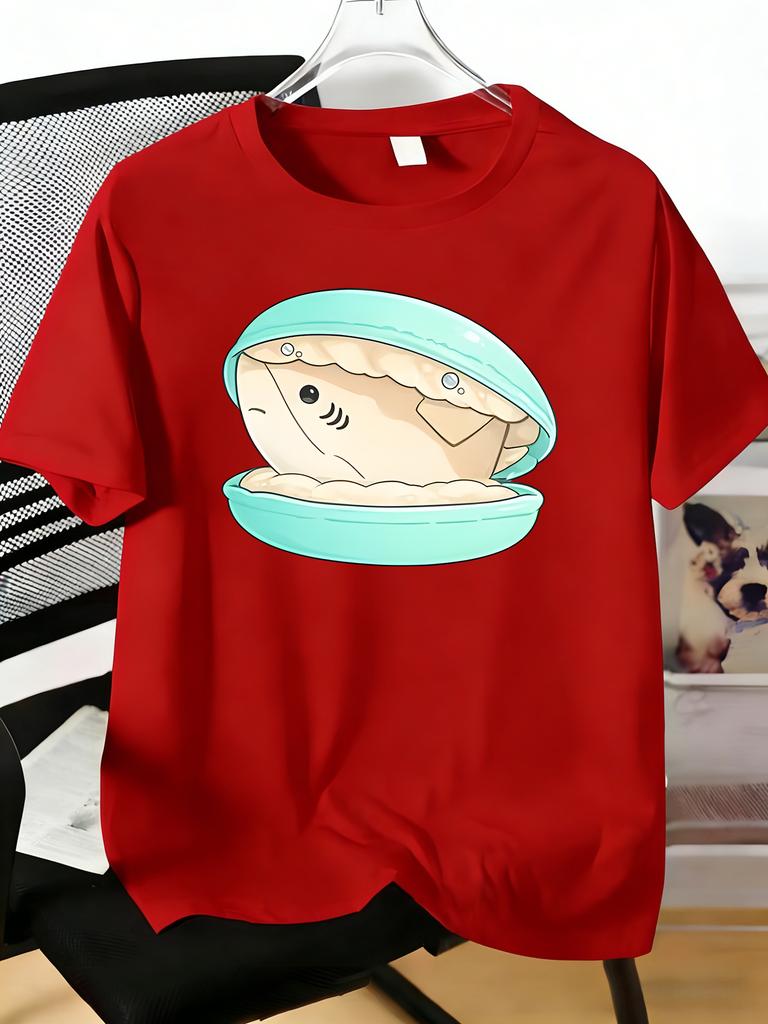 Unisexs Tee Cute Cartoon Fish Inside Shell Graphic Print Cotton Short Sleeve Male Casual Streetwear Outdoor Daily Basic Fashion Top