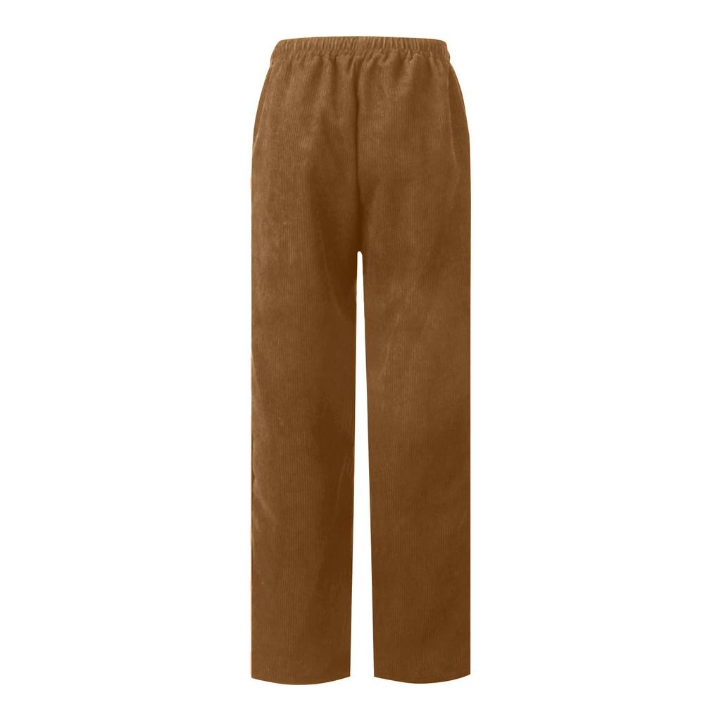 Corduroy Pants For Women Casual Drawstring Elastic High Waist Straight Leg Pants Loose Comfy Trousers With Pockets