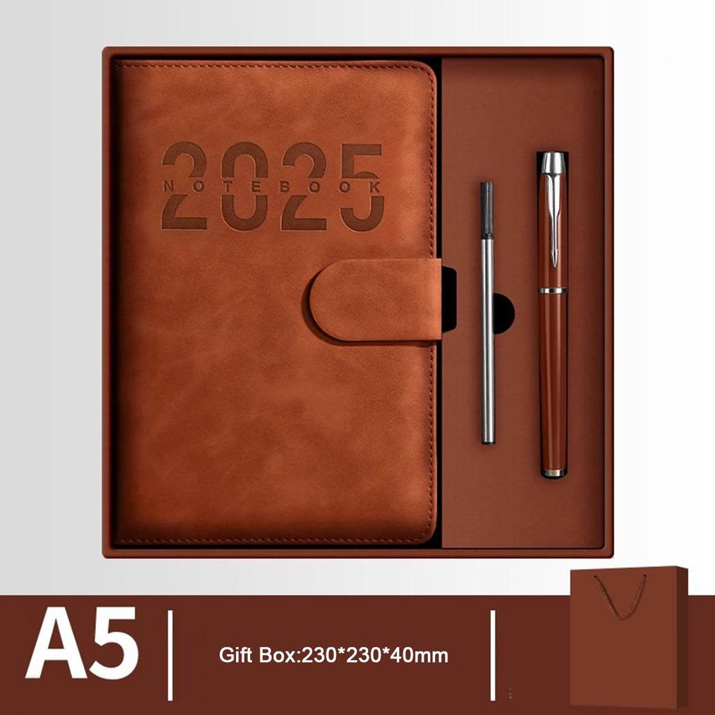 A5 Leder 2025 Geschäftsplan, Studenten Tagesplaner, 365-Tage-Notizbuch, Schnallennotizblock, Memo, 208 Blätter, 416 Seiten