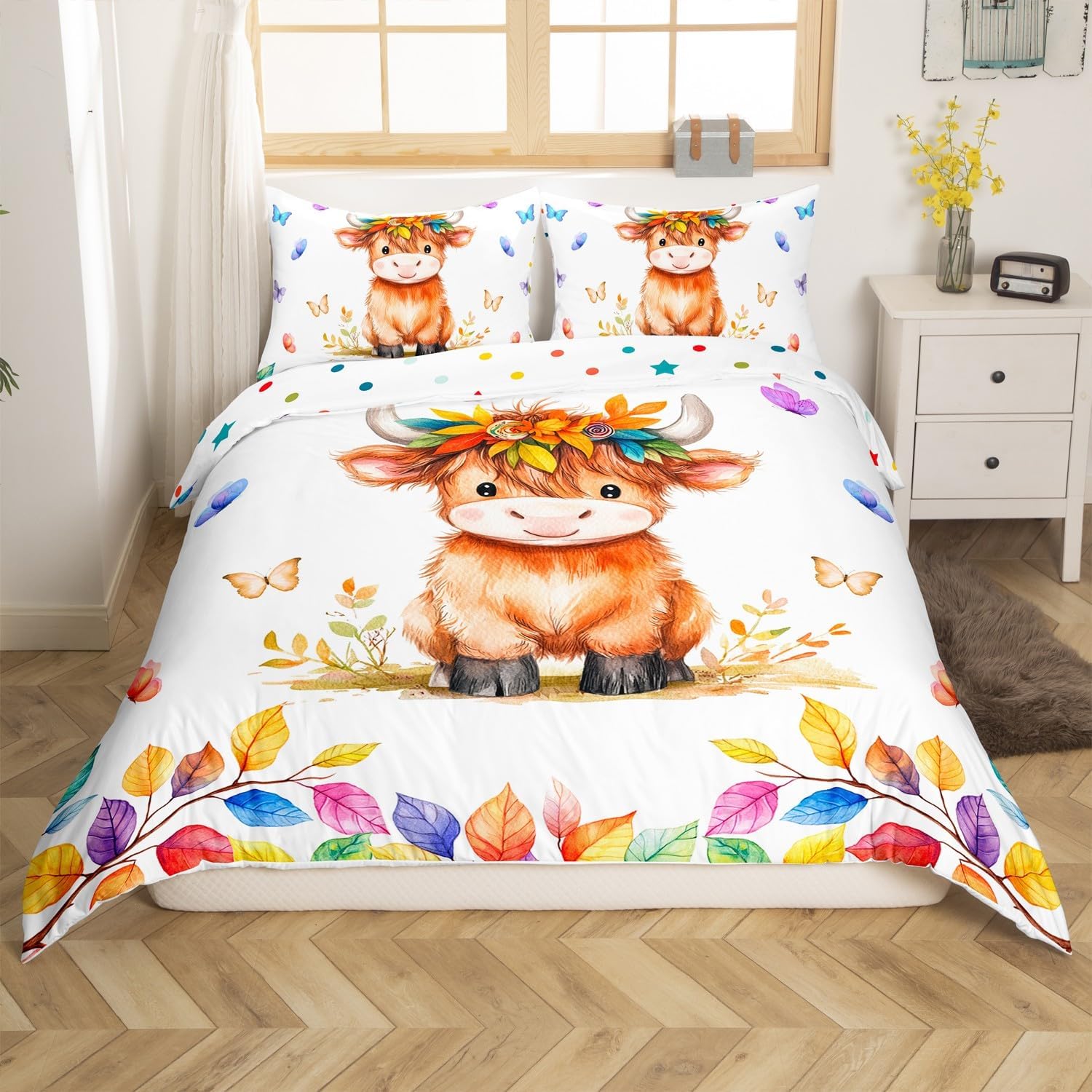 

Colorful Animal Leaves Cartoon Kids Duvet Cover Set Queen King Size Hd Printed Bedding Set For Boys Girls Room Decoration 3 Pcs EU Single(135x200cm)