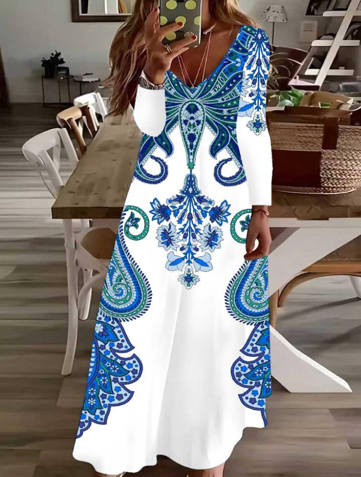 

2025 European & American Autumn Print Long Sleeve Dress XXL